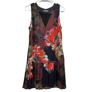 Trina Turk Multicolor Silk Womens Floral Sleeveless Mesh Pleated Dress Size 4